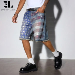 Shorts en jean LARSUR personnalisés, fabriqués en usine, avec des bords bruts, ornés de strass et de diamants, style baggy, déchirés, scintillants, shorts en jean, jorts - Product Image 3