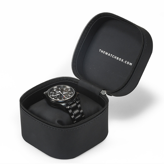 Custom logo Pu Leather Watch Box with Zipper Luxury Black Watch Box Packaging High Quality Gift Box for Watch