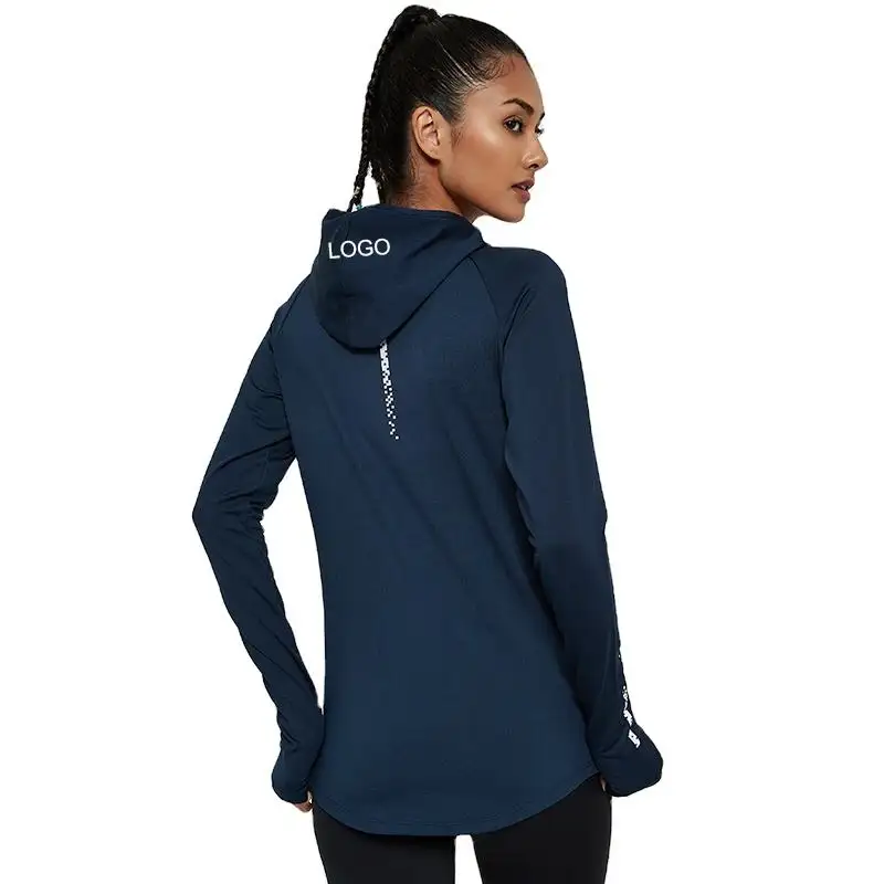 Hc526 Dames Snel Ademende Nylon Yoga Hoodie Met Duimgat Lichtgewicht Sportshirt Voor Hardlopen En Fietsen