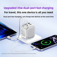 Chargeur multi-ports USB-C/USB-A 35W AC à charge rapide PD en nitrure de gallium, avec câble de données télescopique pour 17 appareils – Nouveauté 2026 en promotion