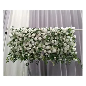 L09婚礼家居装饰3D卷起花卉墙幕垫挂丝玫瑰人造花墙活动派对用品
