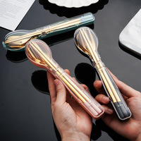 Ensemble de vaisselle de camping Kawaii en acier inoxydable 304 portable, baguettes de voyage pour enfants, fourchette et cuillère, ensemble de couverts avec étui