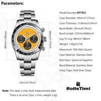 RollsTimi Reloj para Hombre NUEVO 2025 Movimiento Japonés VK63 Reloj de Pulsera de Cuarzo de Lujo Superior Cronógrafo de Zafiro para Hombre de Acero Inoxidable