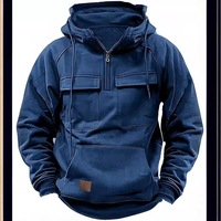 Veste de sport pour homme, style européen et américain, à capuche, couleur unie, coupe ample, coupe-vent, sweat-shirt avec plusieurs poches