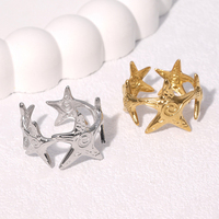 Bague ouverte plaquée or PVD, ajustable, multi-étoiles, bijoux pour femmes, imperméable et antirouille