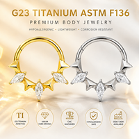Anneau de piercing de luxe en titane ASTM F136 avec étoile en zircon cubique, à charnière, pour septum, nez, hélix