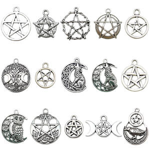 Collar y Pendientes de Aleación con Diseño de Pentagrama Hueco de Lobo y Búho Plateado Antiguo, Accesorios de Joyería Estilo Punk - Product Image 6