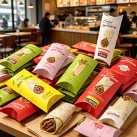 Boîte d'emballage personnalisée pour shawarma à emporter, en papier kraft, pour frites, emballage alimentaire jetable, boîte oreiller pour brunch