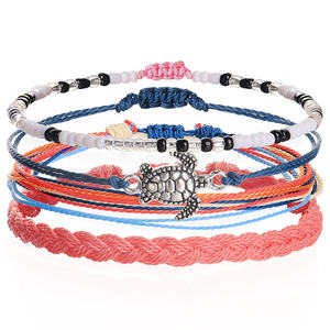 Summer Beach <span class=keywords><strong>Pura</strong></span> <span class=keywords><strong>Vida</strong></span> Style String Bracelet Réglable Empilable Waterproof Sea Turtle Charm Wax Cord Bracelets Set - Product Image 1
