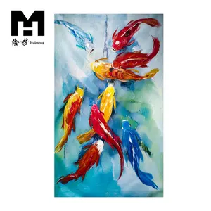 Animal Lucky Simple Home Entrance-Hanging Handmade Large Size Oil Painting Customization koi fish oil hand painting