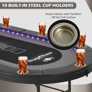 REAHOISY 10 Player <b>Foldable</b> Texas Hold'em Poker <b>Table</b> with LED Light 2 USB 2 Type-c Ports Cup Holders Padded Rails Black Color - Product Image 4