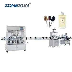 ZONESUN ZS-FAL180X7 Vacuum 8 Heads Automatic Perfume Spray Bottle Liquid Filling Crimping Capping And Labeling Machine Line
