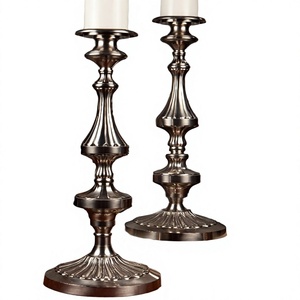 <b>Brass</b> <b>Candle</b> <b>Holder</b> Silver Plated Antique <b>Candle</b> Stands Decorative for Home & Hall Set of 2 Pcs - Product Image 2