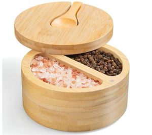 Vendita calda 2-vano cantina di zucchero con coperchio girevole ciotole di pepe per Sale e spezie Dual 6 oz contenitore di Sale di bambù - Product Image 6