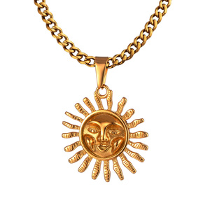 China Factory 316l Stainless Steel Jewelry Smile Face Cuban Chain Sun <strong>Necklace</strong> 18k Gold Plated Women <strong>Boho</strong> Sunshine <strong>Necklace</strong> - Product Image 1
