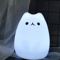 Lampe de chevet portable LED blanc chaud souple pour enfants, 7 couleurs, tactile, rechargeable, en silicone sans BPA, design chat
