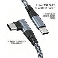 Cable de Carga PD Tipo C a Tipo C con Ángulo de 90 Grados, 60W 3A, Conductor de Cobre Puro, Múltiples Longitudes para Teléfono Móvil