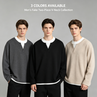 T-shirt respirant à manches longues en polyester et élasthanne 230g, col en V discret, design transfrontalier, marque tendance européenne et américaine