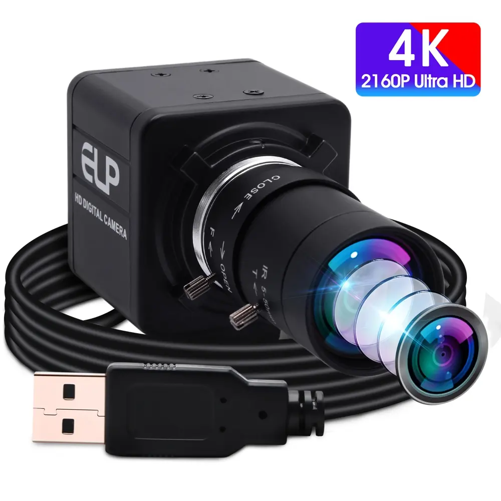 ELP IMX317 UHD מיני USB מצלמה 4K פוקוס ידני 5-50mm זום אופטי 3840x2160 30fps אודיו מצלמה 4K USB Webcam