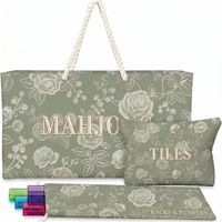 Set Tas Penyimpanan Mahjong Kartun Lucu Gaya Amerika Tas Poliester Cetak Portabel Multifungsi Biru Langit Merah Muda Putih