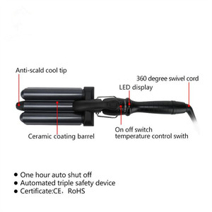 Último juego de ondulador de pelo de cerámica, Varita de hierro <span class=keywords><strong>con</strong></span> estilo de vapor de triple barril, pantalla LCD de temperatura, calentador PTC, pinzas para rizar el cabello - Product Image 2