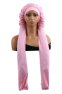 Bonnet de nuit long en tissu samouraï pour dormir, réglable, bonnet de nuit long en tissu soyeux pour femmes, tresses, cheveux bouclés avec logo personnalisé - Product Image 2