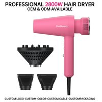 Sèche-cheveux professionnel FirePhoenix M2 MAX OEM 2800W, ionique, 12 modes de flux d'air, 3 buses, diffuseur, auto-nettoyant magnétique, 485g, 127V-240V