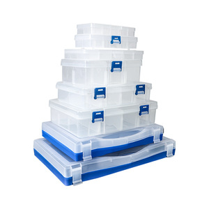 Ensemble de boîtes de rangement en plastique transparent, rectangulaires, multi-compartiments, organisateur d'outils, pour garage, bureau, type vertical, design minimaliste - Product Image 1