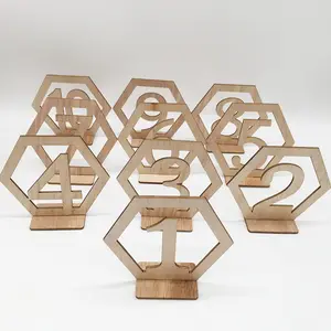 Boda fiesta hueco 1-20 número de placa hexagonal Figura de madera, tarjetas de lugar de mesa de