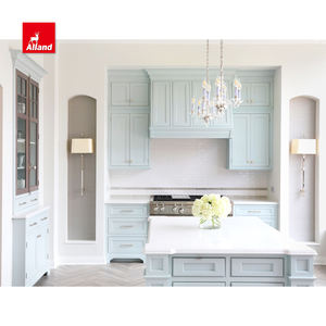 Mobili da Cucina AllandCabinet in Stile <span class=keywords><strong>Laccato</strong></span> Azzurro con 2 Ante a Incasso PAC, Piano di Lavoro <span class=keywords><strong>Bianco</strong></span> e Ante in Vetro Marrone - Product Image 2