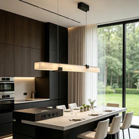 Luminaire suspendu linéaire en marbre personnalisé, style moderne minimaliste, pour îlot de cuisine, salle à manger