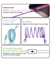 Kabel Pengisian Daya Magnetik Silikon Cair Warna-warni untuk iPhone, Kabel Pengisian Daya Magnetik untuk Ponsel