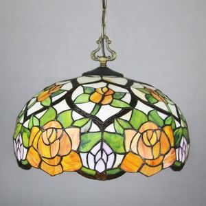 LongHuiJing Tiffany Pendant <b>Light</b> 2 <b>Light</b> 16 Wide Antique Rose Style Stained Glass Lampshade Hanging Lamp - Product Image 2