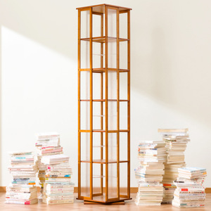 Estantería giratoria de bambú con forma poligonal, de pie, para almacenamiento sencillo en la sala de estar o para uso estudiantil. - Product Image 1