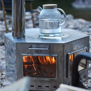 Horno hexagonal <span class=keywords><strong>de</strong></span> alta eficiencia <span class=keywords><strong>con</strong></span> <span class=keywords><strong>puerta</strong></span> <span class=keywords><strong>de</strong></span> vidrio-Estufa <span class=keywords><strong>de</strong></span> <span class=keywords><strong>leña</strong></span> portátil para Aventuras - Product Image 4