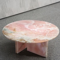 NANWEI Table basse de salon sur mesure, côté centre, design moderne et luxueux, en marbre d'onyx rose