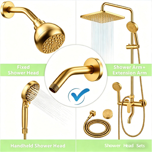 Brazo de Ducha en Forma de L de Acero Inoxidable de 16 Pulgadas, Montaje en Pared, Dorado Brillante, Cabezal de Ducha de Alta Presión, Diseño Moderno para Baño - Product Image 6