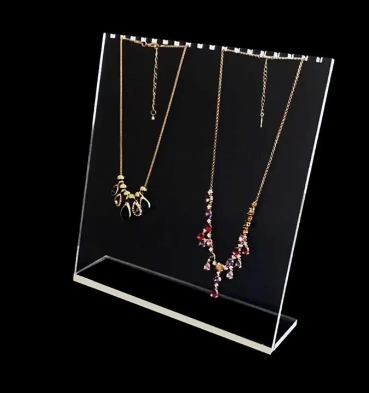 Toko ritel tempat Pajang perhiasan untuk pertunjukan bening akrilik berdiri kalung Panel layar