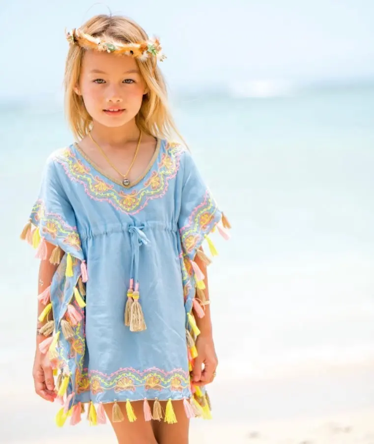 फैंसी नए डिजाइनर बच्चों समुद्र तट पहनते हैं कवर अप फीता कफ्तान