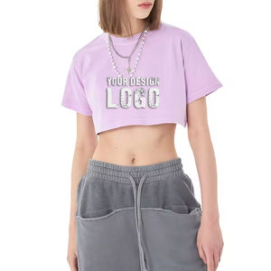 T-shirt court pour femme, style décontracté, yoga, sport, ample, respirant, logo personnalisé, couleur unie, sexy, style Spice Girl - Product Image 2