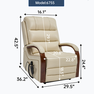 <span class=keywords><strong>Fauteuil</strong></span> inclinable élévateur en cuir beige Power Position infinie à double moteur jusqu'à 350 LBS avec accoudoirs en bois massif - Product Image 6
