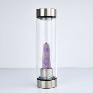 Bouteille d'eau en verre borosilicate haute qualité avec logo personnalisé 2026, manchon en améthyste naturelle et cristal de guérison - Product Image 5