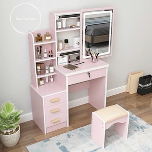 Ensemble coiffeuse avec miroir et tiroirs pour chambre à coucher blanche avec éclairage - Product Image 6