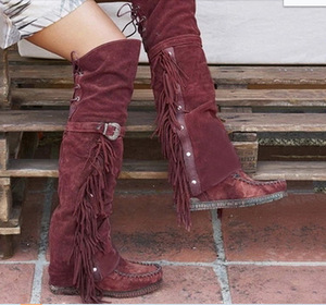 Botas Vaqueras de Invierno Aedra para Mujer, por Encima de la Rodilla, con Borlas, Flecos, Tacón Grueso, Cierre de Cremallera, Antideslizantes, con Detalles Iluminados - Product Image 4