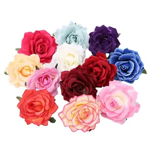 Artificial flower large rose head straw hat decorative flowers DIY hand accessories flannel rose wedding shooting props