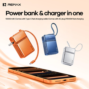 10000mAh Wall Plug Power Bank & <b>Charger</b> Built-in <b>Type</b>-<b>C</b> <b>Cable</b> PD40W Fast Charging Foldable AC LED Display Banks FP-17 Power Bank - Product Image 1