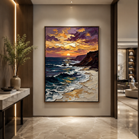 Peinture à l'huile originale sur toile, paysage marin texturé 3D, taille personnalisée, style rétro, cadre en bois, pour salon