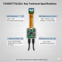 Micro OLED MIPI UXGA 0,5 pouces 1600x1200 4:3 avec carte de commande et mode DP Alt pour VR/AR, vision nocturne/imagerie thermique