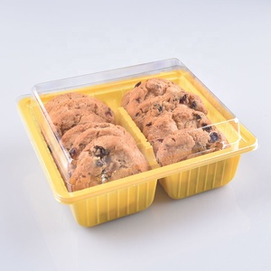 Chất lượng cao Tùy chỉnh màu vàng thực phẩm Bao bì hộp Cookie pasteries hình vuông 2-chia dày nhựa kín hộp với nắp - Product Image 4