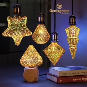 Gift Led Modern Wooden Table Lamps 3D Colourful Firework Bulbs Decorative Desk Lamps Home Decor Bedroom Star Night Lights